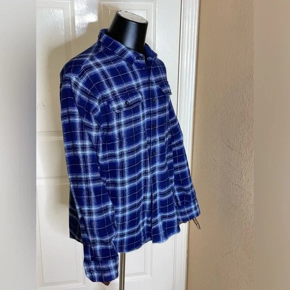 Woolrich Shirt Mens L Heavyweight Brushed Cotton Brawny Flannel Blue Plaid‌‌‌‌ - Picture 5 of 10